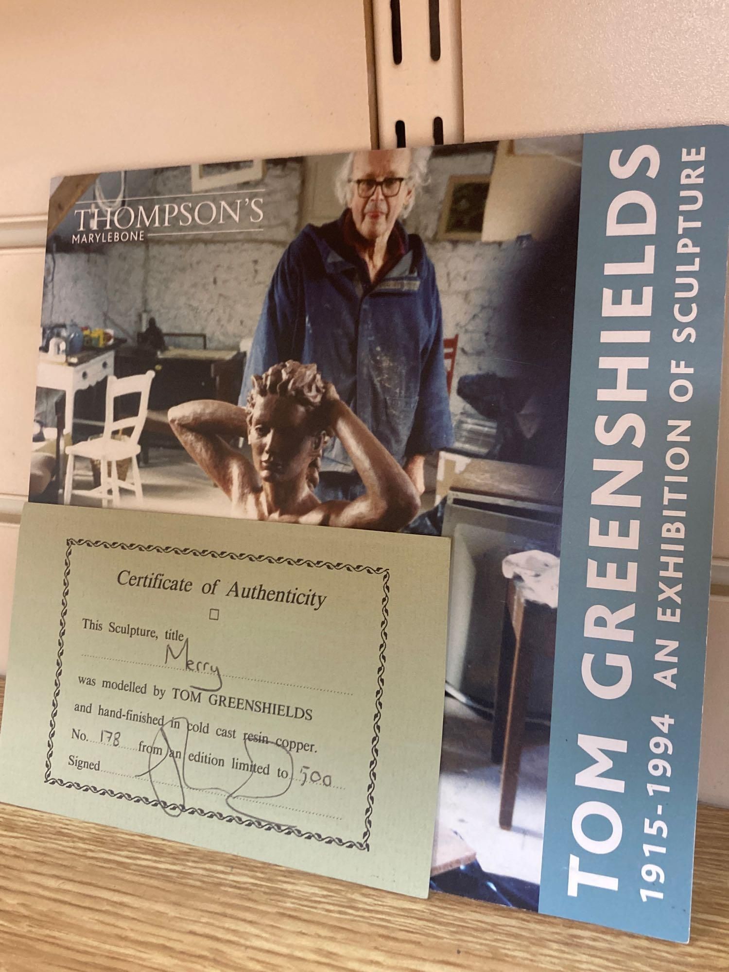 Tom Greenshields, (1915-1994), sculpture, Merry, cold cast resin copper, limited edition, with certificate of authenticity and exhibi